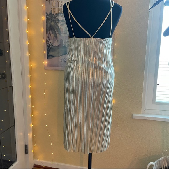 Champagne Colour Pleated Holiday Party Dress - Picture 6 of 11